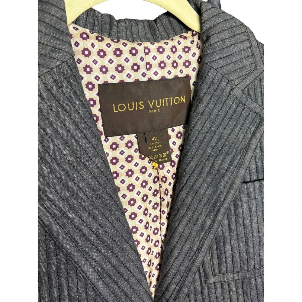 Louis Vuitton Grey minimalist Designer Archival Cotton Blazer Size 42 Fits XS